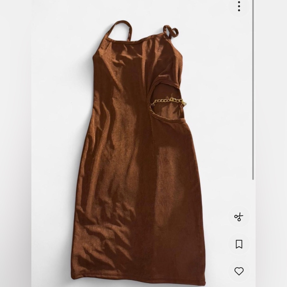 Elegant Brown Dress with Chain Detail